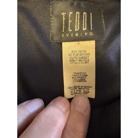 Vintage Teddi Evening Black Sparkle Dress Sleeveless Peplum Cocktail 48.5 " 8 Pe - Picture 13 of 13